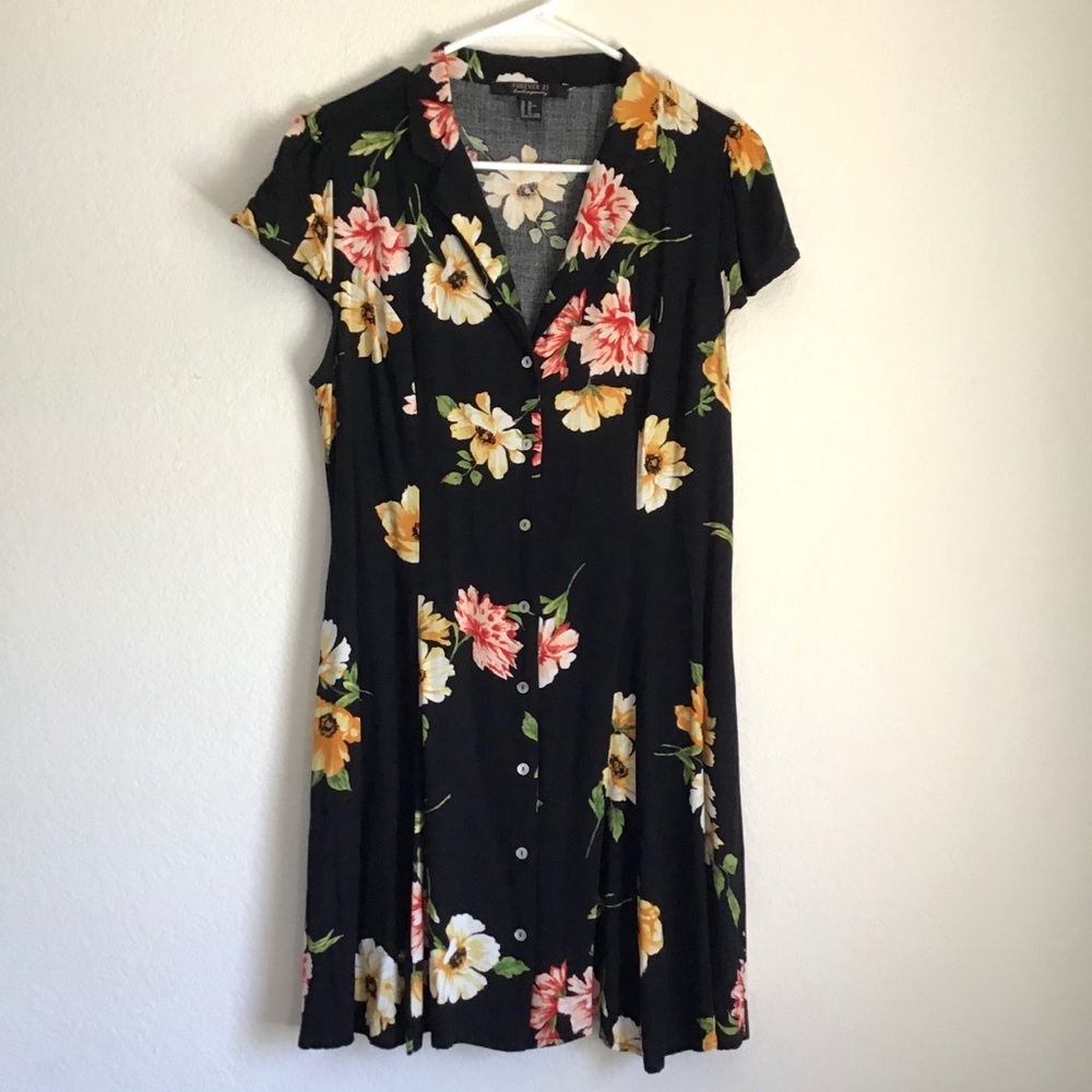 F21 floral button front dress